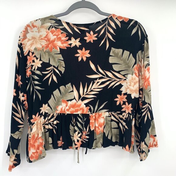 Billabong Black‎ with FLowers Rayon Women's Front Tie Cami Top Size Large - Picture 4 of 8